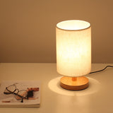 Round Bedside Table Lamp Nightstand Lamp with Fabric Shade and Solid Wood for Bedroom, Living Room Modern Office