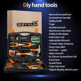 Household Tool Kit,SEYVUM 108-Piece,General Household Hand Tool Set with Hammer, Plier, Screwdriver ,with Carrying Tool Box