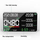 Air Quality Detector CO2 Tester with Carbon Dioxide TVOC HCHO Value Electricity Quantity Temperature Humidity Display Function