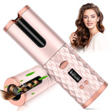 Rechargeable Automatic Curling Iron Cordless Auto Hair Curler Ceramic Ionic Hair Curling LCD Display Spin Curling Iron Hair Tool