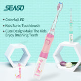 SEAGO Sonic Electric Toothbrush kids Battery Cartoon with Colorful LED Waterproof Soft Oral Hygiene Massage Teeth Care SG977