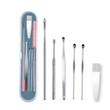 6 in 1 Stainless Steel Ear Wax Pick Earwax Removal Kit Ear Cleansing Tool Set Portable Cleaner Earpick Wax Remover Curette Spoon
