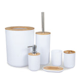 NEW Bathroom Accessories Set 6 Pieces Bamboo Room Set Toothbrush Holder Soap Dispenser Toilet Brush Trash Can Bathroom