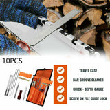 10pcs /Set Professional Chainsaw Chain Grinding Kit Round / Flat File Guide Bar File Sharpener Tools Set +Hardwood Handle