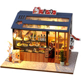 DIY Dollhouse Wooden Doll House  Assembled Sushi Dessert Shop Miniature Doll House Furniture Kit Casa Led Toys for Birthday Gift