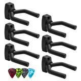 6 Pcs Acoustic Guitar Wall Mount Hanger Hook, Guitar Hanger Black Hanging Head Guitar Holder for Guitars, Bass, Ukulele