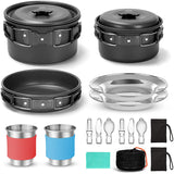 Camping Cookware for 2 People Portable Pots Pans Cup Teaport Set Folding Outdoor Cooking Set Picnic Tableware Camping Plates