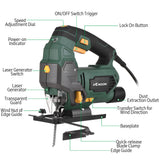 KKnoon 800W 3000 SPM Jigsaw 6 Variable Speed Jig Saw with Laser ±45° Bevel Cutting 4 Orbital Settings Pure Copper Motor Power