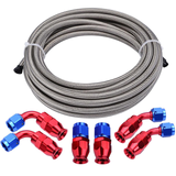 3.65M Energy AN6 Stainless Steel Braided PTFE E85 Oil Gas Fuel Hose Line 6AN 0/45/90Degree PTFE Reusable PTFE Fitting Kit