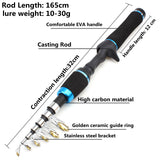 1.65M Carbon fishing rod Casting Rod and Baitcasting Reel set Portable telescopic pole Fishing rod with reel carp Trout pesca