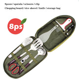 8pcs Camp Kitchen Cooking Utensil Set Travel Organizer Grill Accessories Portable Compact Gear for BBQ Camping Hiking ALS88