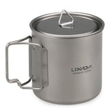 Lixada Cookware Set 300ml/350ml/420ml/550ml/650ml/750ml Ultralight Titanium Cup with Folding Dinner Spork Tableware for Outdoor