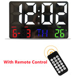 LED Digital Wall Clock Temperature Date and Day Display Electronic LED Clock with Remote Control Display Wall Clock