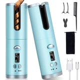 Cordless Hair Curler Automatic Rotating Curling Iron Portable Wireless Rechargeable Curling Wand LCD Display Ceramic Hair Curler