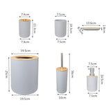 6 Pcs Bamboo Bathroom Accessories Set Toothbrush Holder Soap Dish Dispenser Toilet Brush Container Trash Can Bath Decoration
