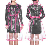 YUDING Waterproof Transparent Plastic Clear Long Ladies Raincoats Women Men Fashion Rain Coat Jackets Hooded with Belt