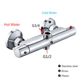 Bath Shower Faucet Thermostatic Faucets Wall Mounted Mixer Valve Tap Temperature Control Rain Shower Chrome Bathroom Twin Outlet