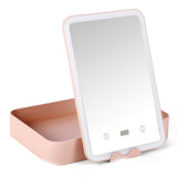 Makeup Storage Box Flat Storage Vanity Mirror Storage Box Smart LED Fill Light with Countdown Makeup Mirror