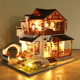 DIY Wooden Dollhouse Chinese Town Architecture Doll Houses Miniatures with Furniture Toys for Children Friend Birthday Gift