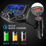 JINSERTA 1.8" Large Screen Bluetooth FM Transmitter Kit Car MP3 Player 3 USB Port QC3.0 Fast Charger AUX FM Modulator Handfree