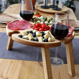 Wooden Folding Picnic Table Outdoor Wine Table with Glass Holder 2 In 1 Wine Glass Rack Outdoor Portable Camping Folding Table