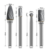 1/4'' 6.35mm Sliver Double Cut Tungsten Steel Carbide Rotary Burr Die Grinder Shank Bit  Sliver Variable Speed Tool Kit 8Pcs/Set