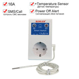 16A GSM SMS Smart Power Socket Outlet Temperature Sensor Controller Plug Intelligent Relay Switch Home Automation Remote Control