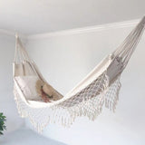 Bohemian Macrame Double Hammock Woven Fringe Tassels Canvas Large Hanging Swing Bed Chair for Beach Yard Bedroom Patio