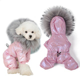 Luxury Fur Collar Dog Clothes Waterproof Windproof Dog Overalls for Small Dog Adjustable Waist Warm Puffy Pet Clothing Hair Free