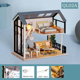 CUTEBEE DIY Dollhouse Kit Wooden Doll Houses Miniature Dollhouse Furniture Kit with LED Toys for children Christmas Gift QL02