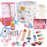 Realistic Doctor Kit Pretend Play Wooden Toy Model Toothbrush Toothpaste Dental Probe Dental Mirror Storage Bucket for Toddler