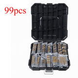 99/130pcs HSS Titanium Coated Drill Bits Multi Function Round Shank Twist Metal Drill Metal Wood Drilling Power Tool Accessories