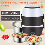 Mini Electric Rice Cooker Stainless Steel 2/3 Layers Steamer Portable Meal Thermal Heating Lunch Box Food Container Warmer