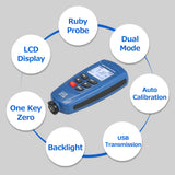 CEM DT-156 LCD Coating Thickness Tester Fe/NFe Paint Thickness Gauge Meter Car Paint Depth Gauge Tester 0~1250μm