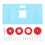 Router Table Insert Plate Aluminum Trimming Engraving Flip Board Milling Slotting Auxiliary Tool with 4 Rings for Woodworking