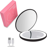 Mini Portable Folding Travel Mirror LED Light Makeup Mirror Compact Mirror 10X Magnification 2-sided Beauty Makeup Round Mirror