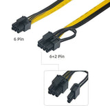 60CM 18AWG GPU PCIE 6Pin Male to 8Pin (6+2) Male Graphics Video Card Power Cable for BTC Ethereum Miners Mining 12Pcs