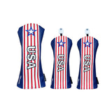 Golf Wood Cover USA Stripes For Driver Fairway Hybrid Waterproof Protector Set PU Leather Golf Headcover Soft Durable Number Tag