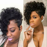 Black Wig Ladies Small Curly Hair Slanted Fiber Head Cover Wig