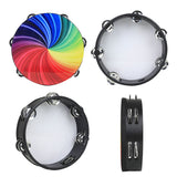 8"/ 10" Radiant Tambourine Handbell Hand Drum with Double Row Jingles Reflective Drum Head Percussion Instrument Toy