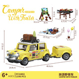 1546PCS MOC Tourist Picnic Car Creator Trailer Tractor Diy Building Block Set Transport Children's Educational Bricks Toys Gifts