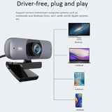 Full HD Webcam, 1440P Computer Camera USB 2K Camera with Fixed Focus Drive-Free H.264 Compression for Computer / Laptop