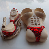 Creative Bikini Shape Landline Telephone with Red Headset, Push Button Corded Phone Telephone for Lady's Home Bedroom Decoration