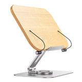Desktop Reading Book Holder Stand Base 360° Rotation Alunimum + Wood Design Tablet Stand Adjustable Multifunction Laptop Stand