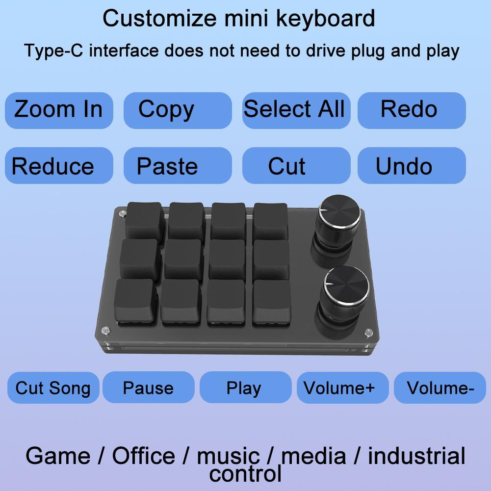 Macro Keyboard 12 Key 2 Knob Mechanical Keyboard Hot Swap Custom Keypad One-handed Keypad Mini Gaming Keyboard Mini Keyboard