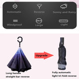 Inverted Umbrella Windproof Anti-UV Automatic Folding Umbrella Night Reflective Strip Auto Reverse Umbrella