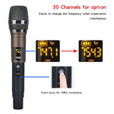 3.5mm Stereo Audio Mixer Build-in UHF Wireless Mics 4 Channels Mixing Console With Bluetooth USB Effect For DJ Karaoke PC Guitar