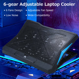 Foldable Laptop Cooler 6-fan Laptop Cooling Stand Low Noise with 6-level Adjustable Height Dual USB Ports Wide Compatibility