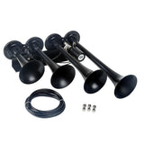Loud 150DB 4/Four Trumpet Train Air Horn for Car Vehicle Truck Motorcycle Lorry Boat SUV Train - Black AS097AB