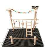Parrot Bird Mirror Play Stand Cockatiel Playground Wood Perch Gym Ladder Feeder Cups Swing Climbing Exercise Toys